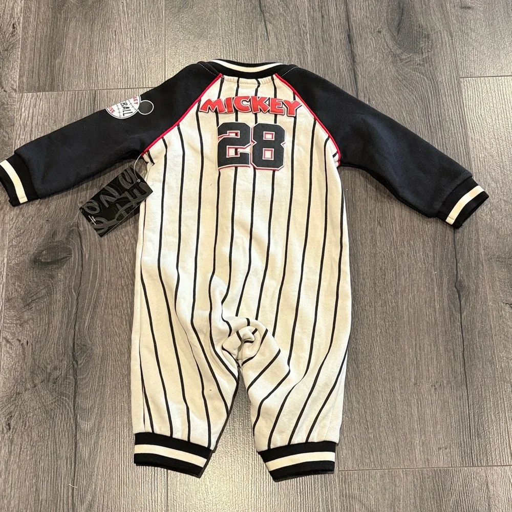 Disney Mickey Mouse Baseball Black and White Striped Kids Body Suit Play Ball